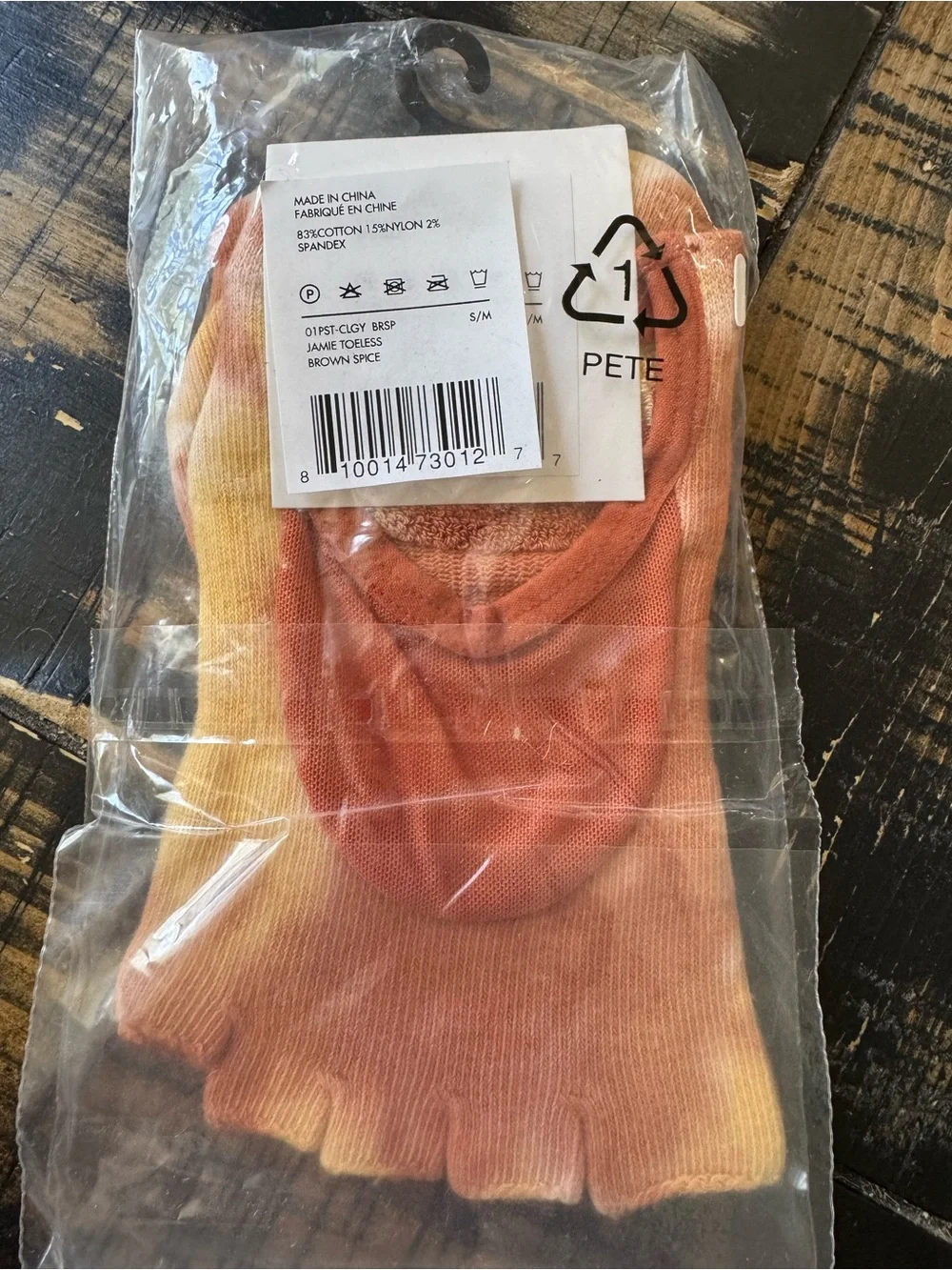 Pointe Studio Women's Grip Toe Socks - Yellow Tie-Dye & Rust